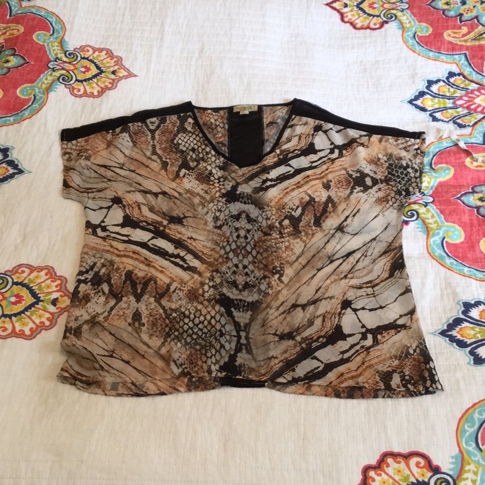 One World Animal Print Mesh Blouse